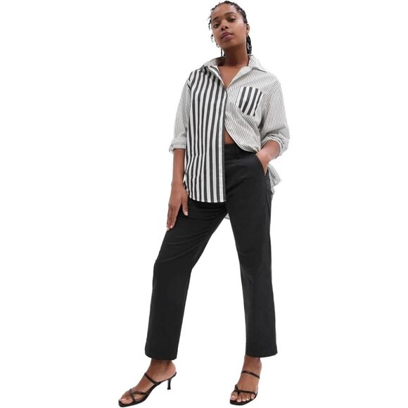 NWT Gap Factory Mid Rise Girlfriend Khaki Pants 12 Black A593 - Picture 1 of 4